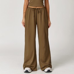 Women's Brown Drawstring High Waist Wide Leg Casual Pants