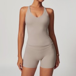 Women's Beige Form-Fit Athletic Tank Top for Daily & Workout
