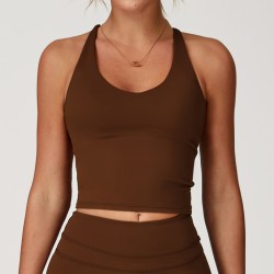 Women's Brown Cropped Halter Neck Yoga Top
