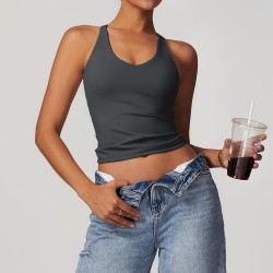Women's Charcoal Grey Slim-Fit Workout Tank Top for Casual Wear