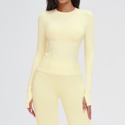 Women's Yellow Seamless Long Sleeve Yoga Top with Thumbholes