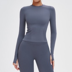 Women's Slate Grey Form-Fit Workout Long Sleeve for Gym & Pilates