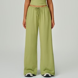 Women's Green Lightweight Comfy Wide Leg Loungewear Pants