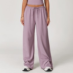 Women's Purple Loose Fit Drawstring High Waist Lounge Pants