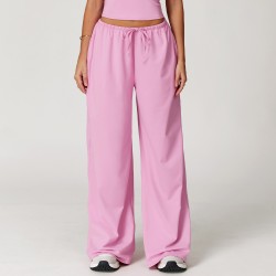 Women's Pink Casual Loungewear Wide Leg Elastic Waist Pants