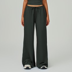 Women's Black Versatile Drawstring High Waist Casual Trousers